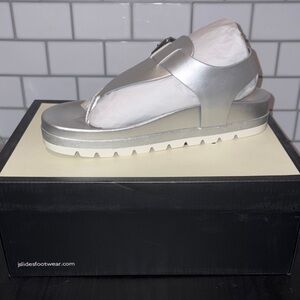 J/SLIDES Shiny Silver Platform Sandals